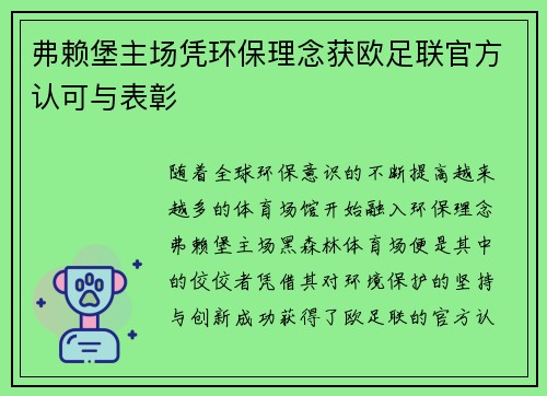 弗赖堡主场凭环保理念获欧足联官方认可与表彰